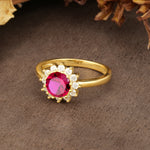 Nature-Inspired, Luxurious Floral Design, 12-Prong Round Cut Ruby Engagement Ring - Additional view