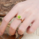 Nature-Inspired, Luxurious Floral Design, 12-Prong Round Cut Peridot Engagement Ring - Additional view
