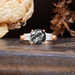 Classic Unique 4-Prong Round Cut Black Rutilated Quartz Three Stones Wedding Ring - Additional view