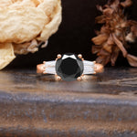 Classic Unique 4-Prong Round Cut Black Onyx Three Stones Wedding Ring - Additional view