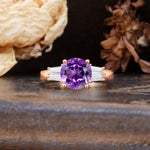 Classic Unique 4-Prong Round Cut Amethyst Three Stones Wedding Ring - Additional view