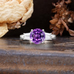 Classic Unique 4-Prong Round Cut Amethyst Three Stones Wedding Ring - Additional view