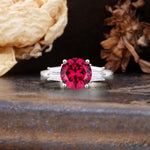 Classic Unique 4-Prong Round Cut Ruby Three Stones Wedding Ring - Additional view