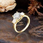 Classic Unique 4-Prong Round Cut Moissanite Three Stones Wedding Ring - Additional view