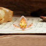 Unique, Luxurious, and Vintage 4-Prong Pear Cut Citrine Engagement Ring - Additional view
