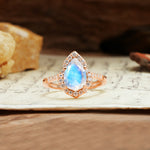 Unique, Luxurious, and Vintage 4-Prong Pear Cut Moonstone Engagement Ring - Additional view