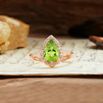 Unique, Luxurious, and Vintage 4-Prong Pear Cut Peridot Engagement Ring - Additional view
