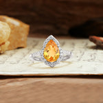 Unique, Luxurious, and Vintage 4-Prong Pear Cut Citrine Engagement Ring - Additional view