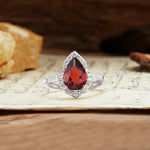 Unique, Luxurious, and Vintage 4-Prong Pear Cut Garnet Engagement Ring - Additional view