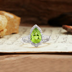 Unique, Luxurious, and Vintage 4-Prong Pear Cut Peridot Engagement Ring - Additional view