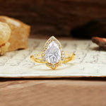 Unique, Luxurious, and Vintage 4-Prong Pear Cut Moissanite Engagement Ring - Additional view
