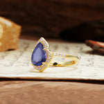 Unique, Luxurious, and Vintage 4-Prong Pear Cut Tanzanite Engagement Ring - Additional view
