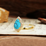 Unique, Luxurious, and Vintage 4-Prong Pear Cut Turquoise Engagement Ring - Additional view