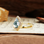 Unique, Luxurious, and Vintage 4-Prong Pear Cut Moss Agate Engagement Ring - Additional view