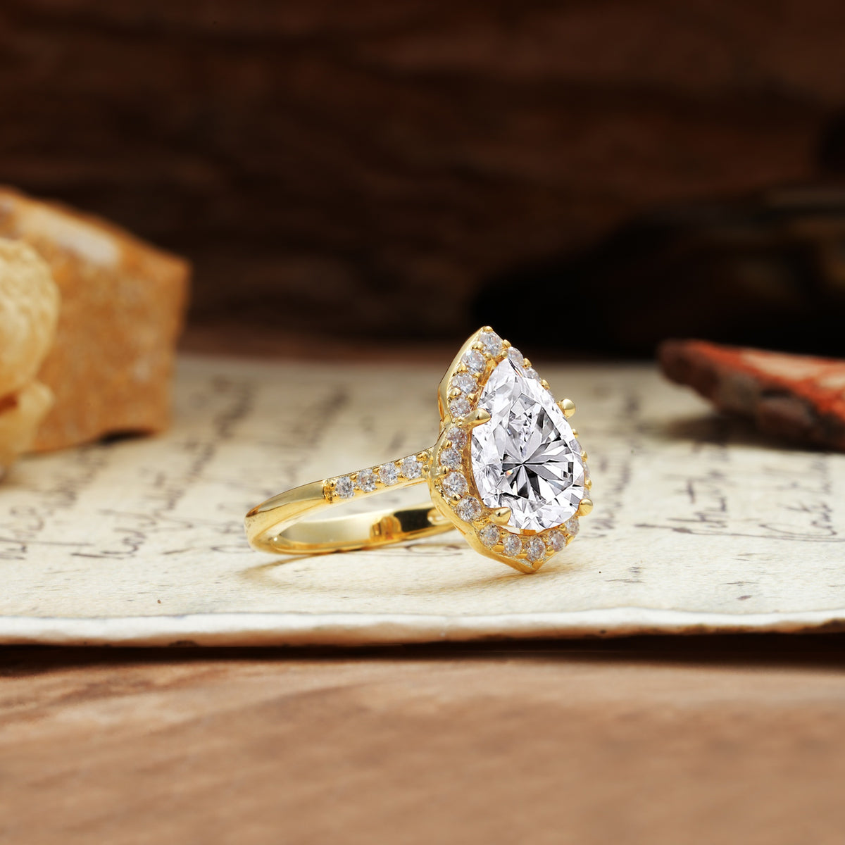 Unique, Luxurious, and Vintage 4-Prong Pear Cut Lab Diamond Engagement Ring - Additional view
