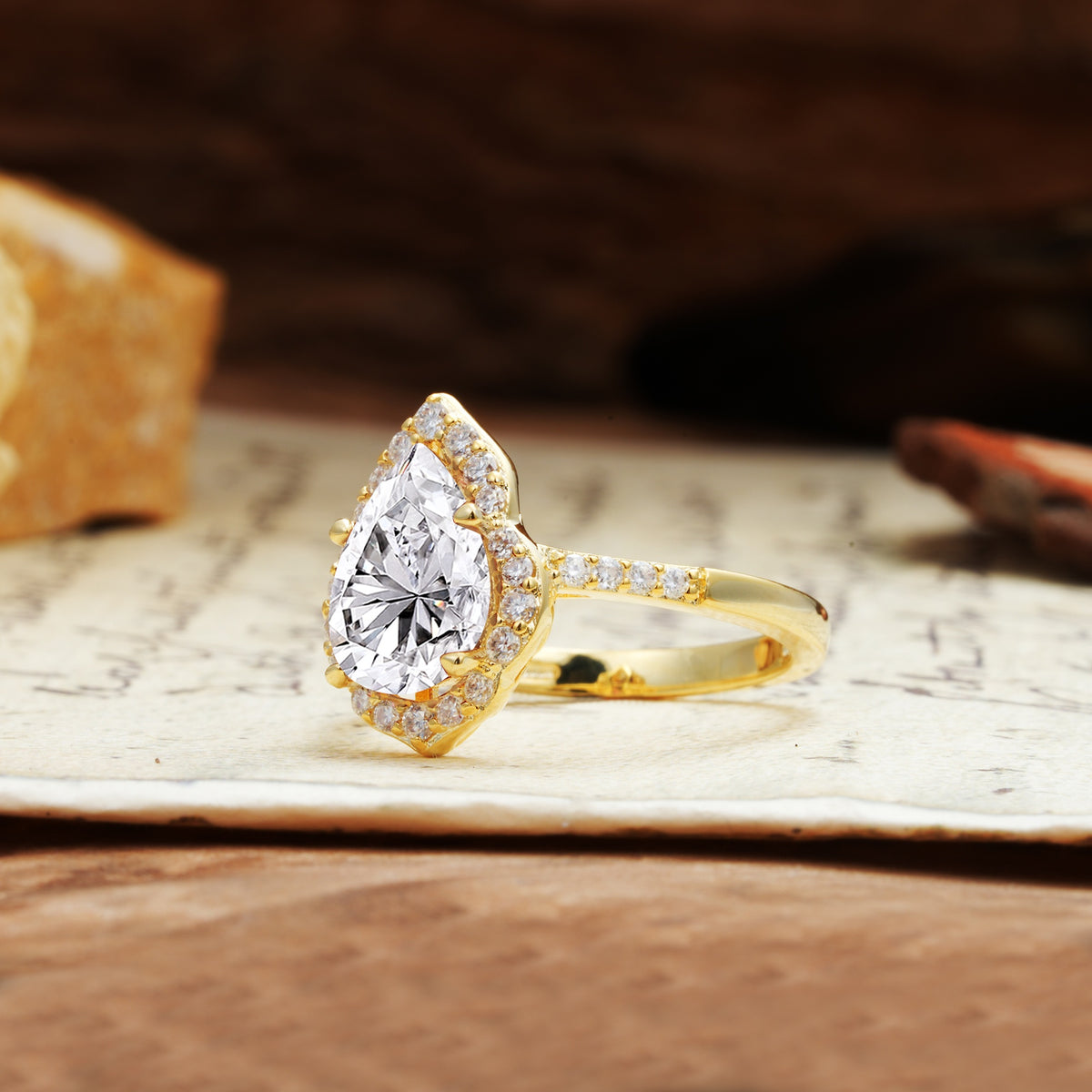 Unique, Luxurious, and Vintage 4-Prong Pear Cut Lab Diamond Engagement Ring - Additional view