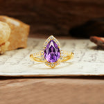 Unique, Luxurious, and Vintage 4-Prong Pear Cut Amethyst Engagement Ring - Additional view