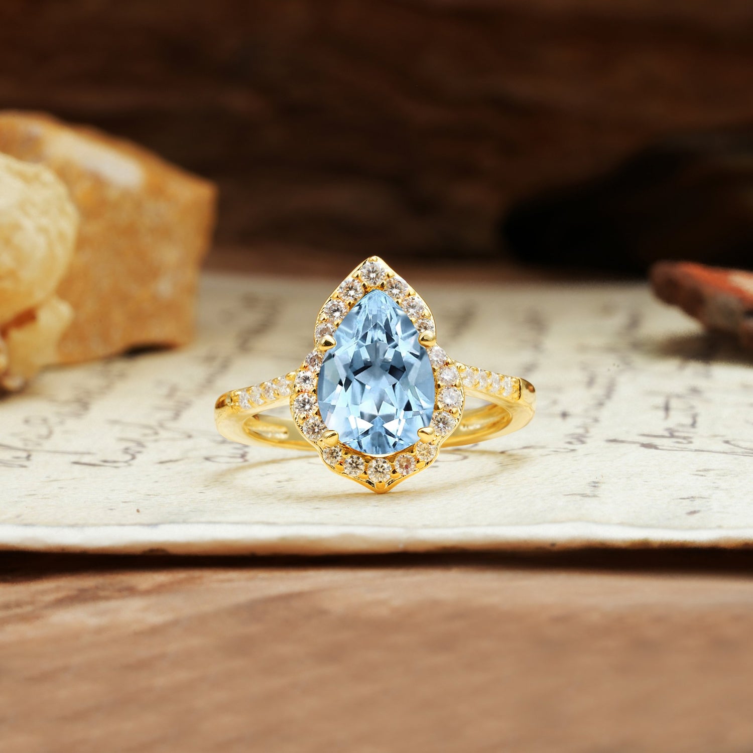 Unique, Luxurious, and Vintage 4-Prong Pear Cut Aquamarine Engagement Ring