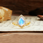 Unique, Luxurious, and Vintage 4-Prong Pear Cut Moonstone Engagement Ring - Additional view