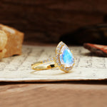 Unique, Luxurious, and Vintage 4-Prong Pear Cut Moonstone Engagement Ring - Additional view