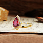 Unique, Luxurious, and Vintage 4-Prong Pear Cut Ruby Engagement Ring - Additional view