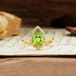 Unique, Luxurious, and Vintage 4-Prong Pear Cut Peridot Engagement Ring - Additional view