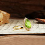Unique, Luxurious, and Vintage 4-Prong Pear Cut Peridot Engagement Ring - Additional view