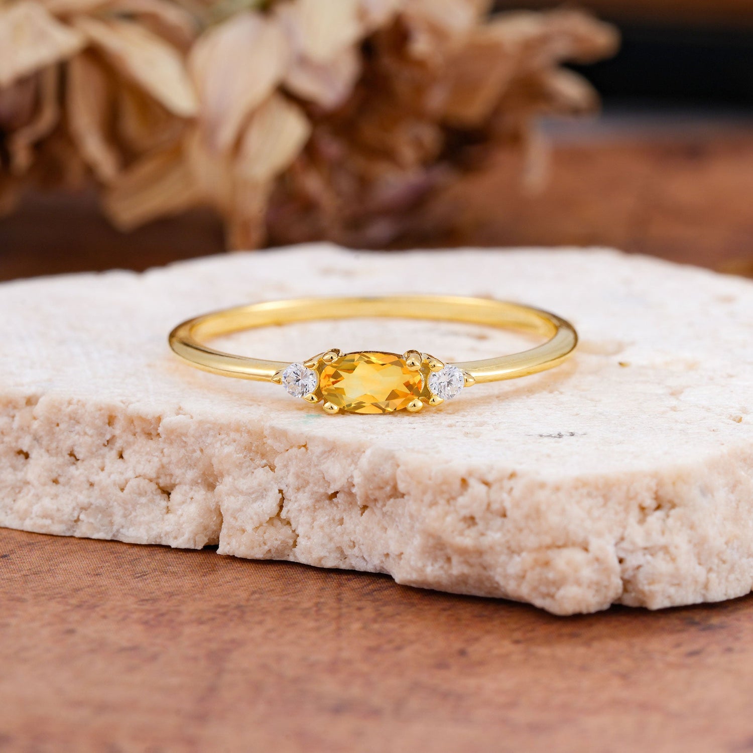 Round & Oval Cut Citrine Ring Timeless Three Stones Promise Ring