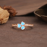 Unique Three-Leaf Clover, 3-Prong Heart Cut Moonstone Three-Stone Wedding Ring - Additional view
