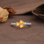 Unique Three-Leaf Clover, 3-Prong Heart Cut Citrine Three-Stone Wedding Ring - Additional view