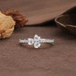 Unique Three-Leaf Clover, 3-Prong Heart Cut Lab Diamond Three-Stone Wedding Ring - Additional view