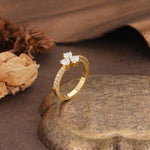 Unique Three-Leaf Clover, 3-Prong Heart Cut Moissanite Three-Stone Wedding Ring - Additional view