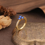 Unique Three-Leaf Clover, 3-Prong Heart Cut Sapphire Three-Stone Wedding Ring - Additional view