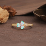 Unique Three-Leaf Clover, 3-Prong Heart Cut Fire Opal Three-Stone Wedding Ring - Additional view