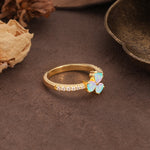 Unique Three-Leaf Clover, 3-Prong Heart Cut Fire Opal Three-Stone Wedding Ring - Additional view
