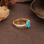 Unique Three-Leaf Clover, 3-Prong Heart Cut Turquoise Three-Stone Wedding Ring - Additional view
