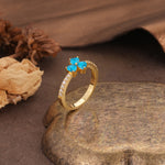 Unique Three-Leaf Clover, 3-Prong Heart Cut Turquoise Three-Stone Wedding Ring - Additional view