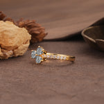 Unique Three-Leaf Clover, 3-Prong Heart Cut Black Rutilated Quartz Three-Stone Wedding Ring - Additional view