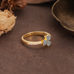 Unique Three-Leaf Clover, 3-Prong Heart Cut Black Rutilated Quartz Three-Stone Wedding Ring - Additional view