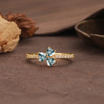 Unique Three-Leaf Clover, 3-Prong Heart Cut Moss Agate Three-Stone Wedding Ring - Additional view