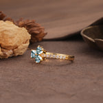 Unique Three-Leaf Clover, 3-Prong Heart Cut Moss Agate Three-Stone Wedding Ring - Additional view
