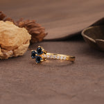 Unique Three-Leaf Clover, 3-Prong Heart Cut Black Onyx Three-Stone Wedding Ring - Additional view