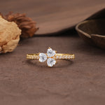 Unique Three-Leaf Clover, 3-Prong Heart Cut Lab Diamond Three-Stone Wedding Ring - Additional view