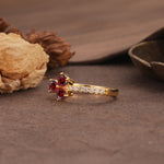 Unique Three-Leaf Clover, 3-Prong Heart Cut Garnet Three-Stone Wedding Ring - Additional view