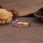 Unique Three-Leaf Clover, 3-Prong Heart Cut Amethyst Three-Stone Wedding Ring - Additional view