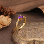 Unique Three-Leaf Clover, 3-Prong Heart Cut Amethyst Three-Stone Wedding Ring - Additional view