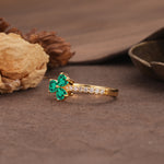 Unique Three-Leaf Clover, 3-Prong Heart Cut Emerald Three-Stone Wedding Ring - Additional view