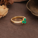 Unique Three-Leaf Clover, 3-Prong Heart Cut Emerald Three-Stone Wedding Ring - Additional view