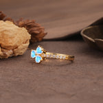 Unique Three-Leaf Clover, 3-Prong Heart Cut Moonstone Three-Stone Wedding Ring - Additional view
