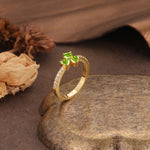 Unique Three-Leaf Clover, 3-Prong Heart Cut Peridot Three-Stone Wedding Ring - Additional view